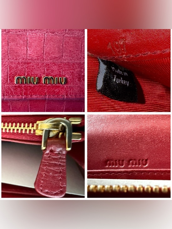 Miu Miu Red Cocco Lux Crocodile Embossed Leather Continental Flap Wallet - Picture 8 of 10